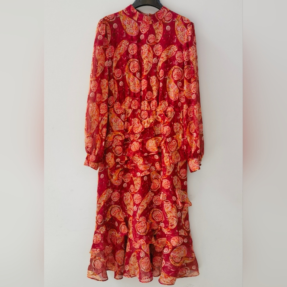 Saloni Isa Silk Georgette Tiered Ruffle Midi Dress - Picture 7 of 16